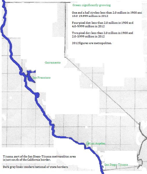 map showing California cities 1900-2012