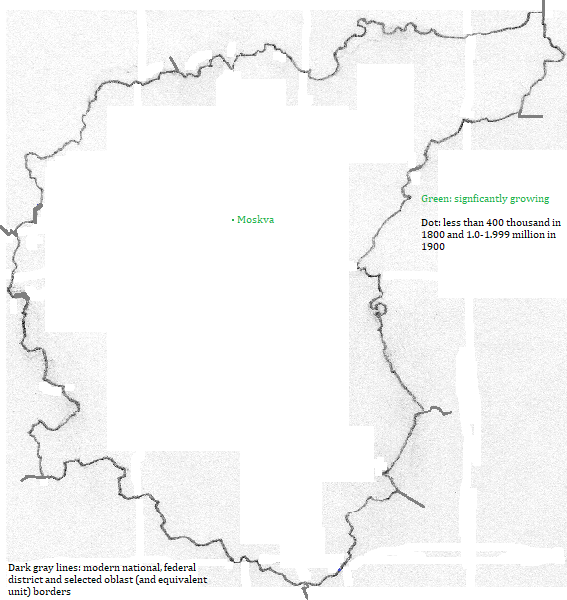 map showing Central Federal District cities 1800-1900