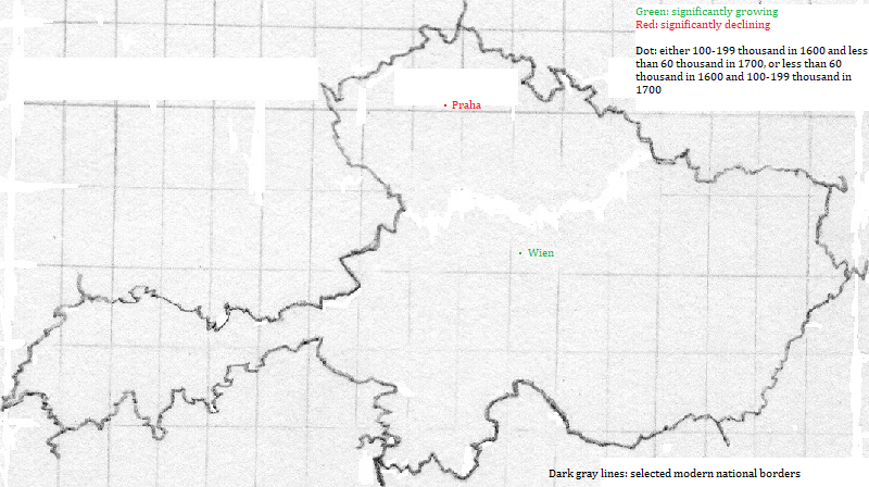 maps showing Česká Republic and Österreich cities 1600-1700