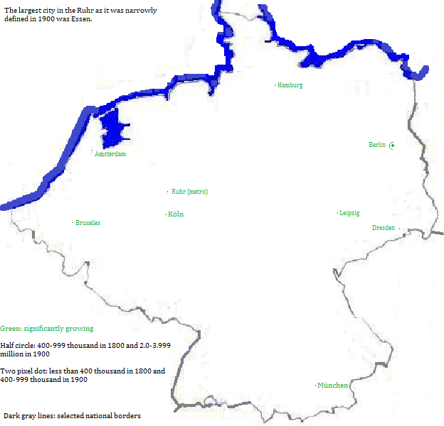 map showing Deutschland, België and Nederland cities 1800-1900