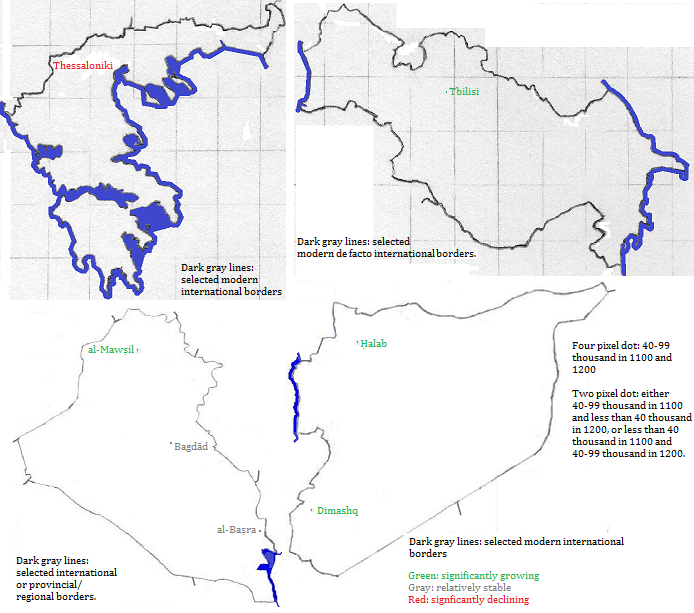 maps showing 'Ellas, Sakartvelo, al-'Irāq and Sūriyah cities 1100-1200