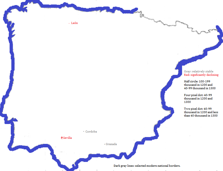 map showing España cities 1200-1300