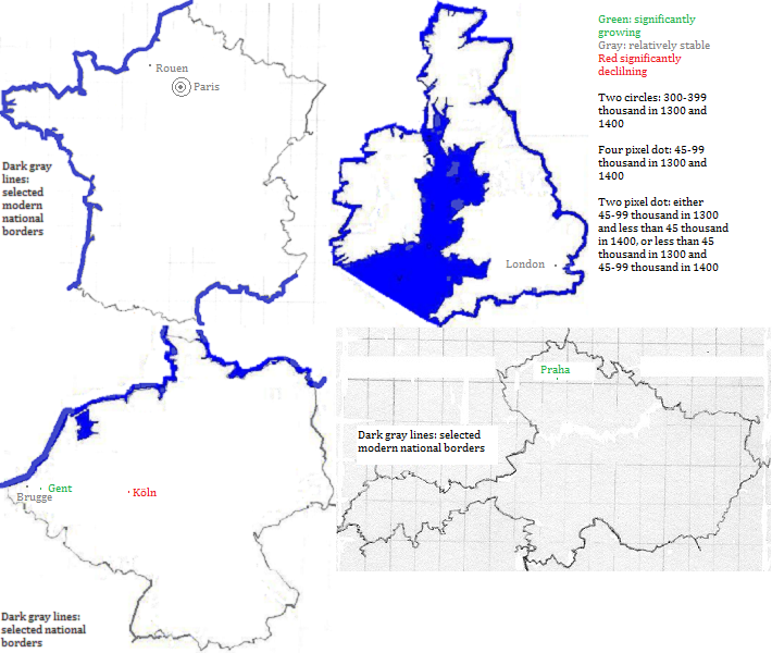 maps showing France, Great Britain, Deutschland and België, and Česká Republic, 1300-1400
