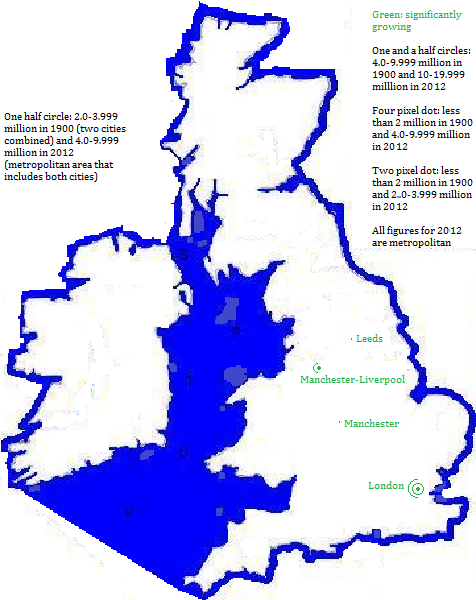 map showing Great Britain cities 1900-2012