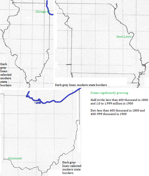 maps showing Illinois, Missouri and Ohio cities 1800-1900
