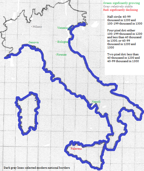 map showing Italia cities 1200-1300
