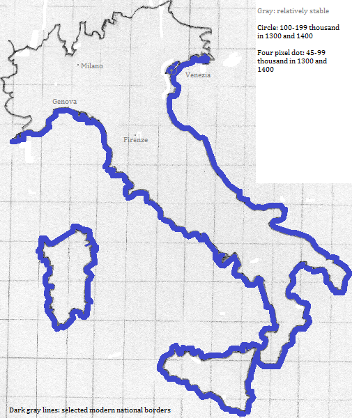 map showing Italia, 1300-1400