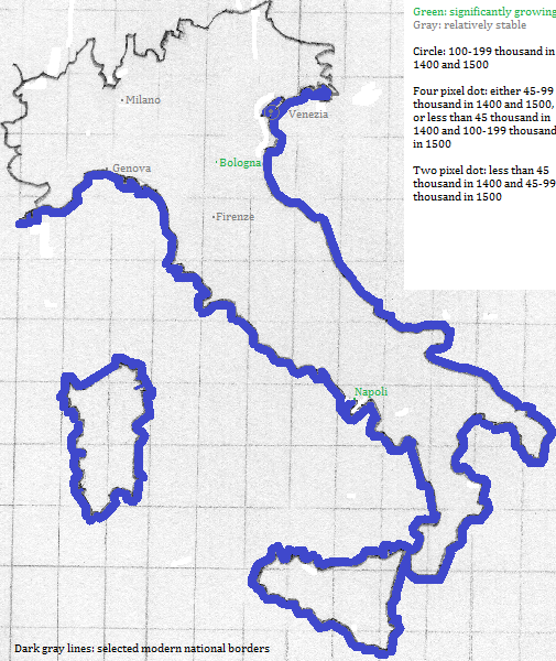 map showing Italia, 1400-1500