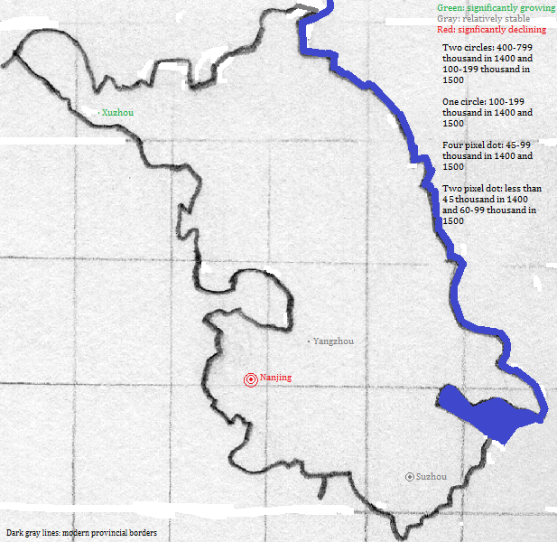 map showing Jiangsu, 1400-1500