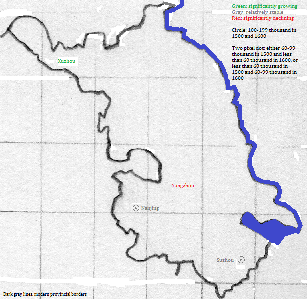 map showing Jiangsu cities, 1500-1600