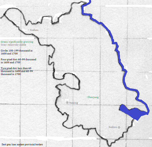 map showing Jiangsu cities 1600-1700
