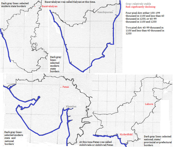 maps showing Karnātaka, Tamil Nādu, Gujarāt and Pākistān cities 1100-1200