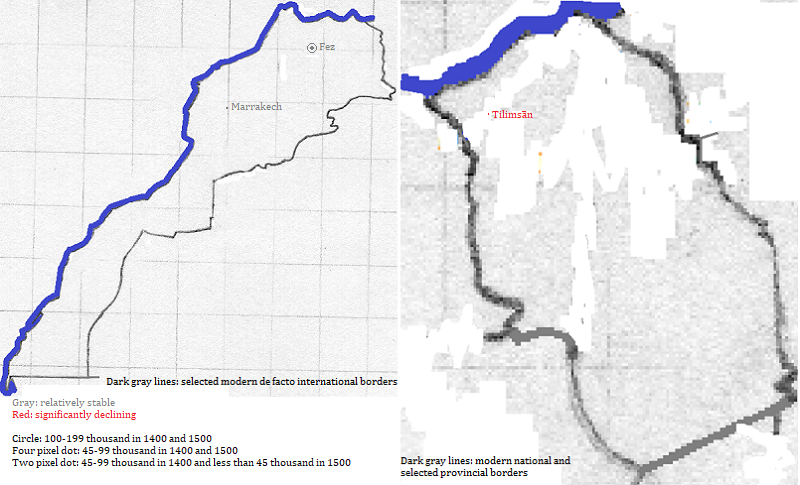 maps showing Maghreb and Tilimsān cities, 1400-1500