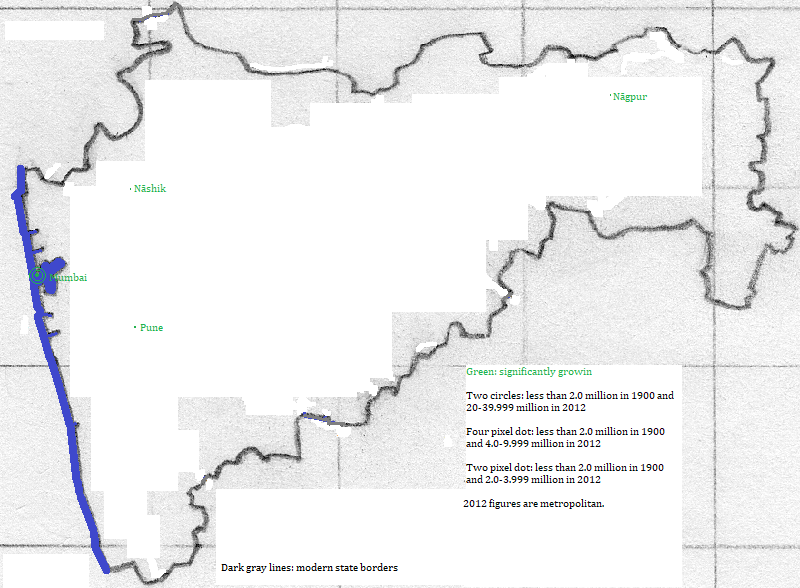 map showing Mahārāshtra cities 1900-2012