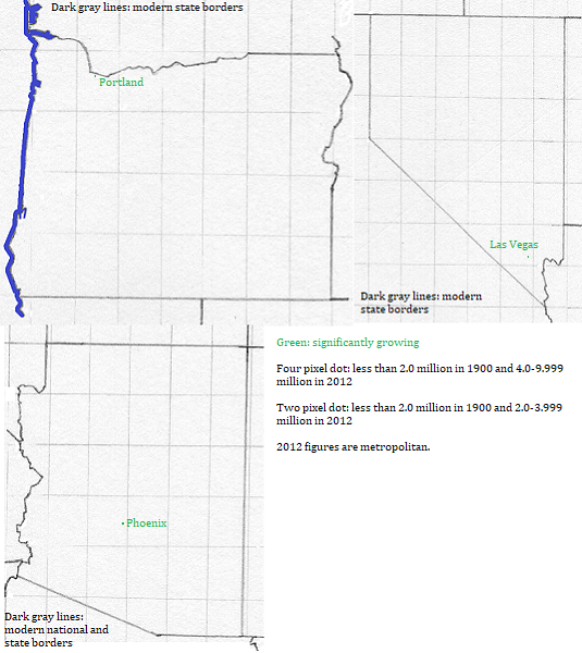 maps showing Oregon, Nevada and Arizona cities 1900-2012