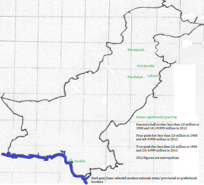map showing Pakistan cities 1900-2012