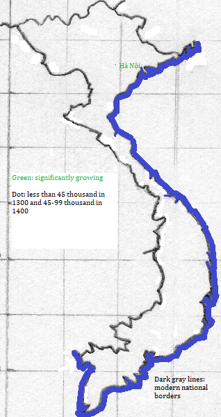 map showing Việt Nam cities, 1300-1400