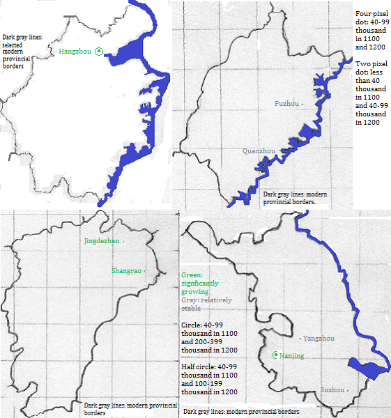 map showing Zhejiang, Fujian, Jiangxi and Jiangsu cities 1100-1200